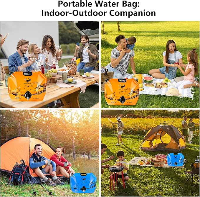 Collapsible 8L Water Storage Bag, BPA-Free Portable Folding Water Jug with Adjustable Faucet, Leakproof Emergency Water Bag for Camping, Hiking, Riding, Outdoor Sport (Orange, 1)-NeatNest