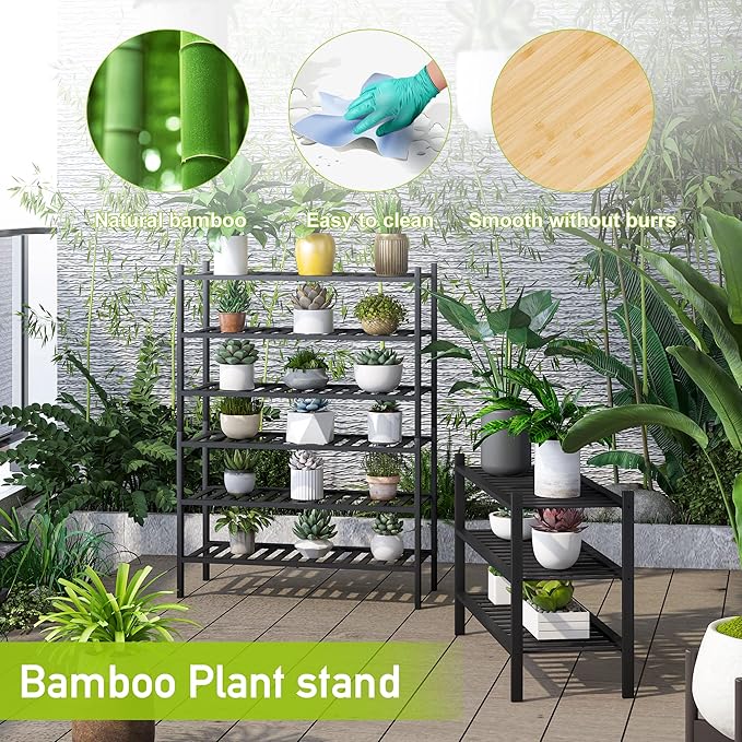 BMOSU 3-Tier Bamboo Shoe Rack Premium Stackable Shoe Shelf Storage Organizer for Hallway Closet Living Room Entryway Organizer (Black Bamboo)-NeatNest