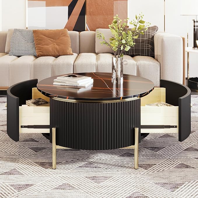 31.5'' Modern Round Coffee Table with 2 Large Drawers Storage Accent Table for Living Room(31.5'')