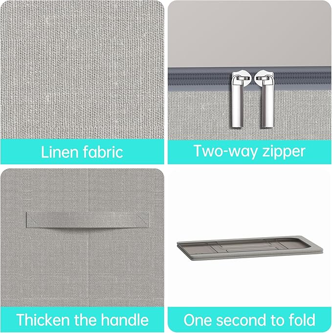 3PCS Under Bed Storage Bins with Metal Frame, Linen Fabric Frame Storage Box Clothes Organizer Bins, Underbed Container with Clear Window (Light Grey, 23.6 x 13 x 6IN)-NeatNest