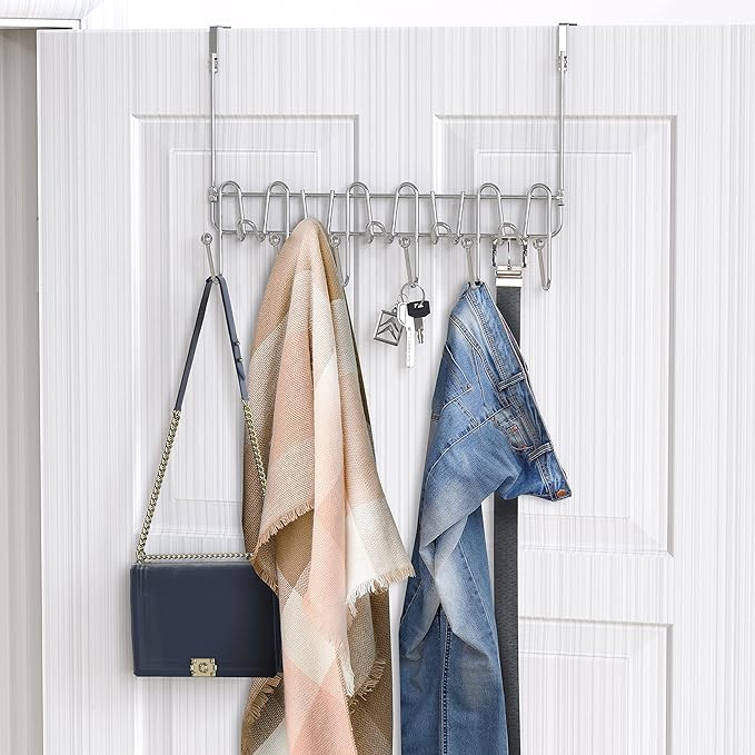 DecoBros Supreme Over The Door 11 Hook Organizer Rack, Chrome Finish-NeatNest