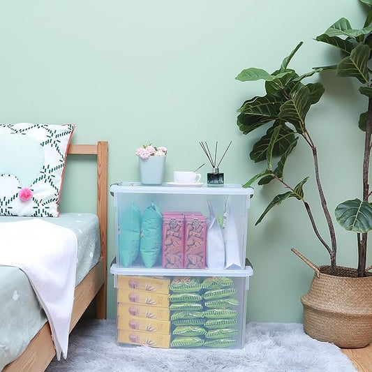 Citylife 58.1 QT Plastic Storage Bins with Latching Lids Stackable Storage Containers for Organizing Large Clear Storage Box for Garage, Closet, Kitchen, 8 Packs-NeatNest