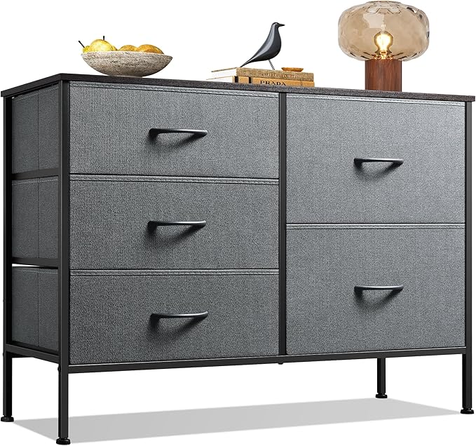 WLIVE Dresser for Bedroom with 5 Drawers, Wide Bedroom Dresser with Drawer Organizers, Chest of Drawers, Fabric Dresser for Living Room, Closet, Hallway, Dark Grey-NeatNest