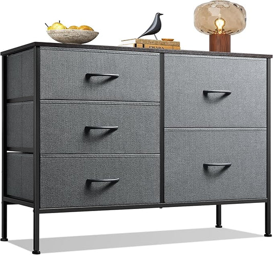 WLIVE Dresser for Bedroom with 5 Drawers, Wide Bedroom Dresser with Drawer Organizers, Chest of Drawers, Fabric Dresser for Living Room, Closet, Hallway, Dark Grey-NeatNest