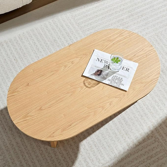 KEVINSPACE W39.37 Oval Coffee Table for Living Room Home Modern with Design CoffeeTable Legs Wood Accent Center Table Mid Century Minimalist Tea Table Cocktail Table Office Oak