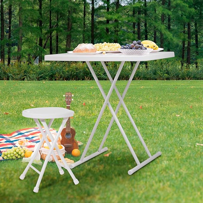 BWM.Co Portable Folding Height-Adjustable Table fot Picnic Beach Personal Desk Home Dining Table for Small Space with X-Crossed Feet for Business or Home Use,Easy Assembly, White-NeatNest