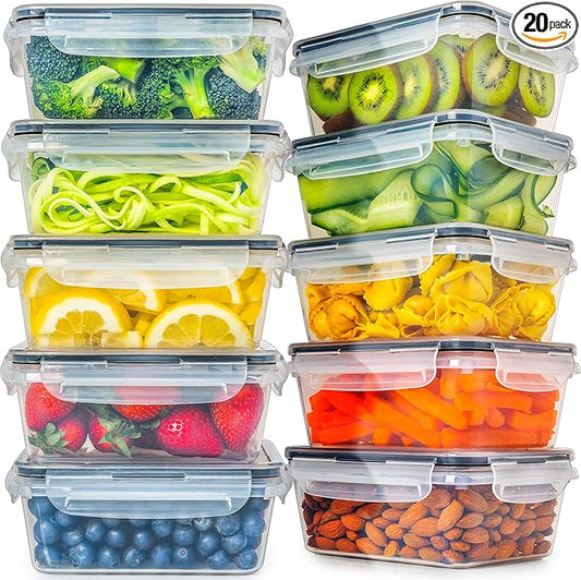 fullstar 20-Piece Plastic Food Storage Containers with Lids (10 Containers & 10 Lids) - Leakproof, BPA-Free, Meal Prep Containers, Reusable Lunch Storage Set for Kitchen Organization (Pack of 20)-NeatNest