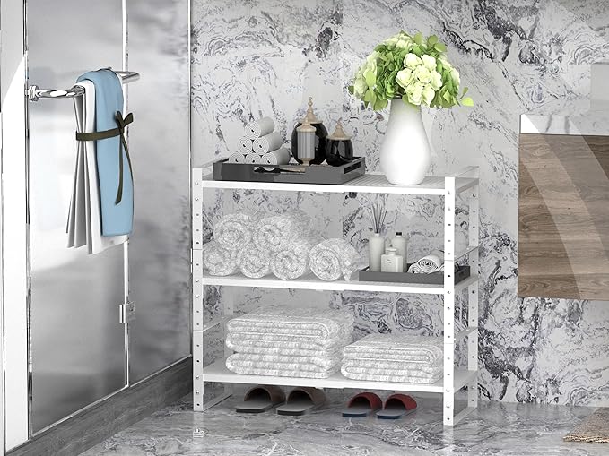 Expandable Stackable Aadjustable Shoe Rack Pantry Shelf for Kitchen Cabinets Counter Shelves Countertop Cupboard Storage Solution,Sturdy Heavy-Duty Metal Construction(1Pack/White/Large)-NeatNest