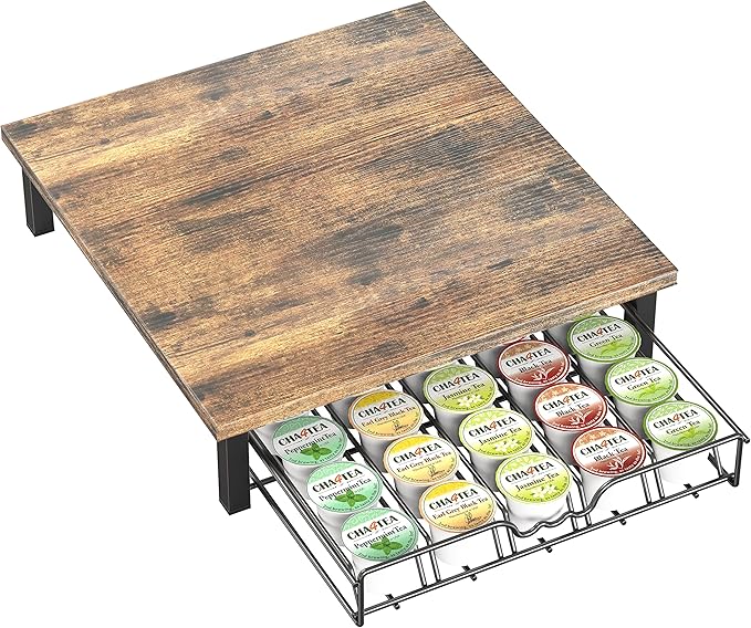 DecoBrothers K-Cup Holder Drawer for 30 Coffee Pods Storage, Rustic Brown-NeatNest