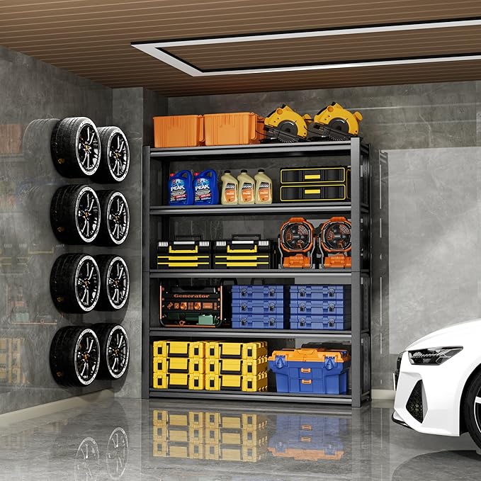 59" W Garage Shelving,5-Tier Heavy Duty Shelving Unit,3000LBS Adjustable Metal Storage Shelves,Storage Rack Units for Industrie,Shed,Warehouse,Basement,Black,59" W x 20" D x 72" H-NeatNest