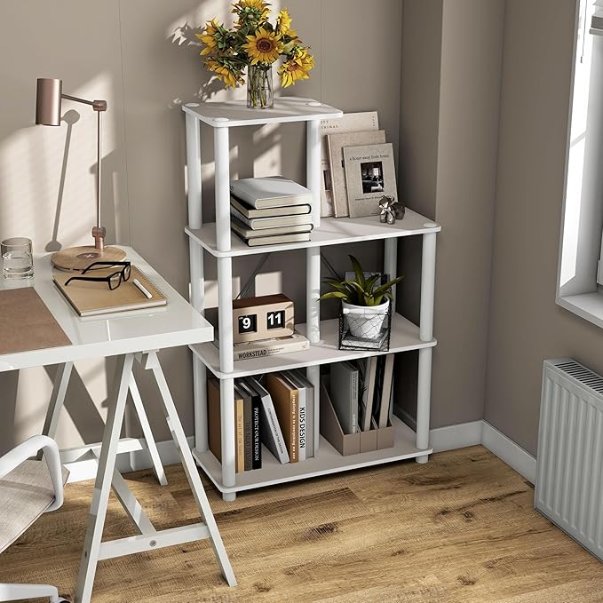 HOMES: Inside + Out Apexa Modern 5-Cube Ladder Shelving Units, Collectibles Display Shelves, Easy Assembly Standing Shelf, Home Storage Organizer for Living Room, Bedroom, Office, Taupe Grey