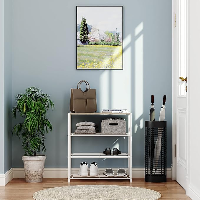 Yusong Shoe Rack Organizer, 4 Tier Industrial Shoe Storage Shelf for Closet Entryway, Narrow Sturdy Metal Shoe Shelves, White-NeatNest