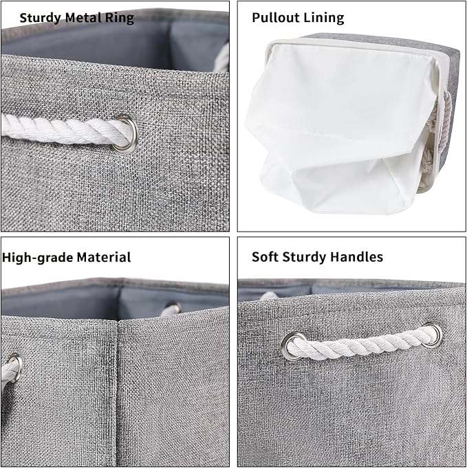 combocube 15.7 x 11.8 x 8.2 Inch Fabric Storage Bins for Shelves, Linen Storage Organizer Storage Basket with Ropes for Laundry, Home, Closet, Office, Clothes, Toys Organizer-NeatNest
