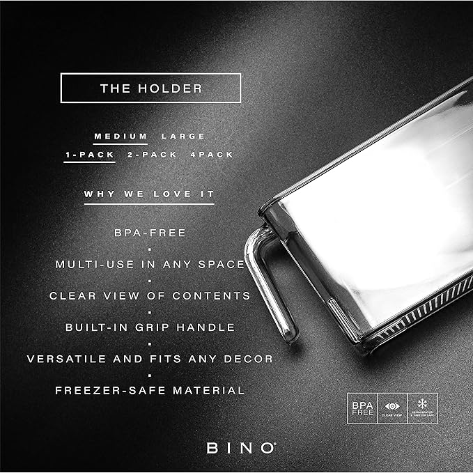BINO | Clear Storage Organizer, Medium | THE HOLDER COLLECTION | Clear Containers for Organizing with Built-in Handles | Pantry Organization and Storage | Fridge Organizer | Smart Bin Cabinet-NeatNest