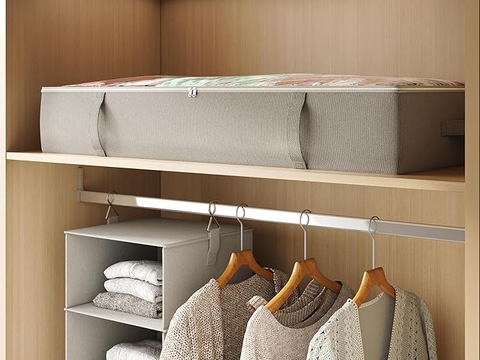 2-Pack Under Bed Storage Containers, 8 Inches Tall Underbed Clothes Storage Organizer Bin with Sturdy Sidewalls/Bottom, Under the Bed Storage Bags 2 Storage Bins, Light Grey-NeatNest