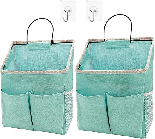 2pcs Wall Hanging Storage Bag,Wall Hanging Organizer Bags with Pockets, Wall Organizer Storage for Dormitory Bathroom Bedroom Kitchen(Green)-NeatNest