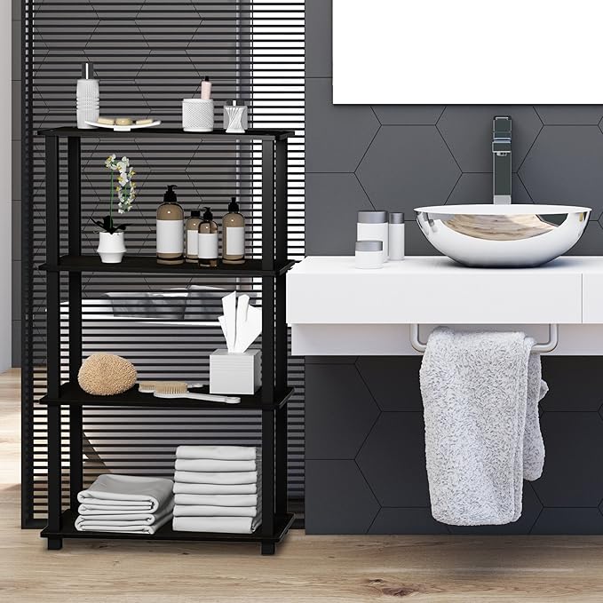 Furinno Turn-N-Tube 4-Tier Multipurpose Shelf Display Rack, Square Tube, Espresso/Black-NeatNest