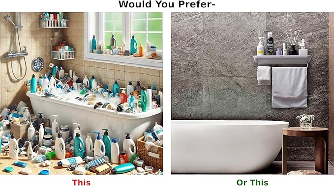 Shower Caddy Multipack (2) - Wall Mounted - with Towel Bar - Extra Strong Self Adhesive - No Drilling - Easy Drainage - Stylish and Space Saving - Rustproof (White/Gray)