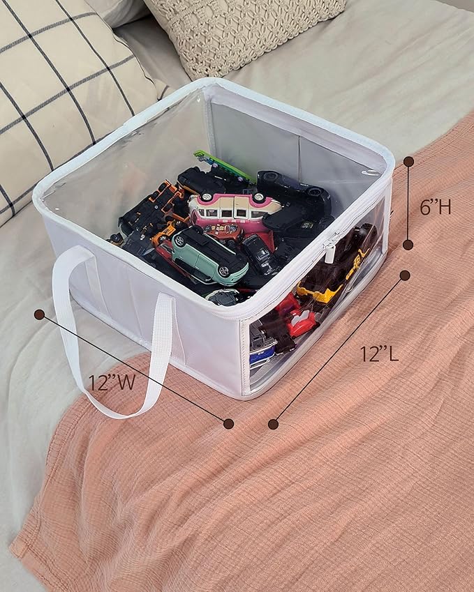 holay 2 Pack Storage Bins PVC Boxes with Transparent Lid & Handles - Durable & Foldable - Multi-Purpose Organizer for Clothes, Books, and More (White, Medium)-NeatNest