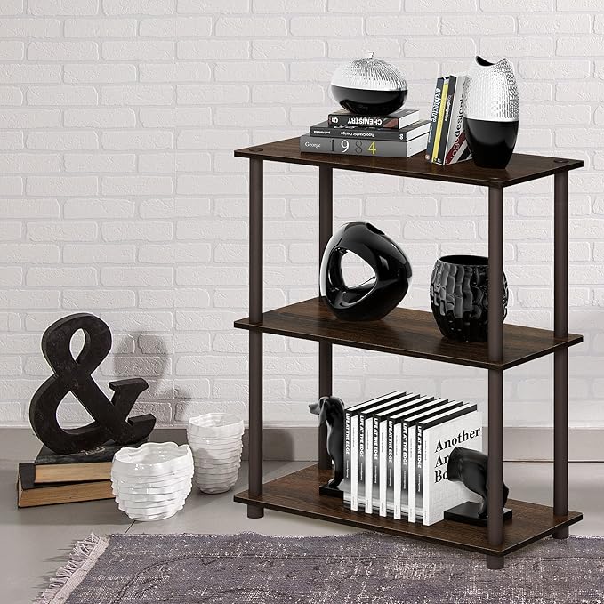 Furinno Turn-N-Tube 3-Tier Compact Multipurpose Shelf Display Rack, Walnut/Brown-NeatNest