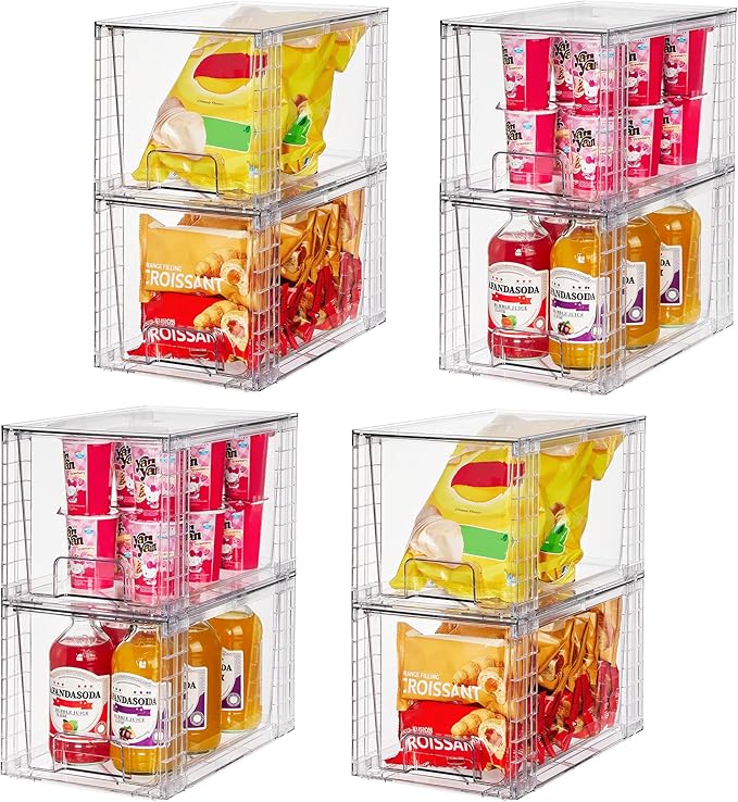 Vtopmart 8 Pack Large Stackable Storage Drawers,Clear Acrylic Drawer Organizers with Handles, Easily Assemble for Fridge, Bathroom,Kitchen Undersink,Cabinet,Pantry Organization and Storage-NeatNest