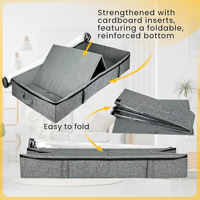 Gray Low Profile Under Bed Storage Containers 5 inches high, 33.8"x 17.7"x 5.1", Sturdy Underbed Shoe Storage Organizer, Foldable Fabric Under the Bed Storage Bins - Pack of 2-NeatNest