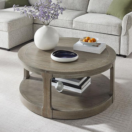 kevinplus 40'' Round Wood Coffee Table Circle Coffee Table with 4 Wheel for Living Room, Moveable Modern Retro Farmhouse Style, Easy Assembly, Light Brown (ø40'' x 17.52'')