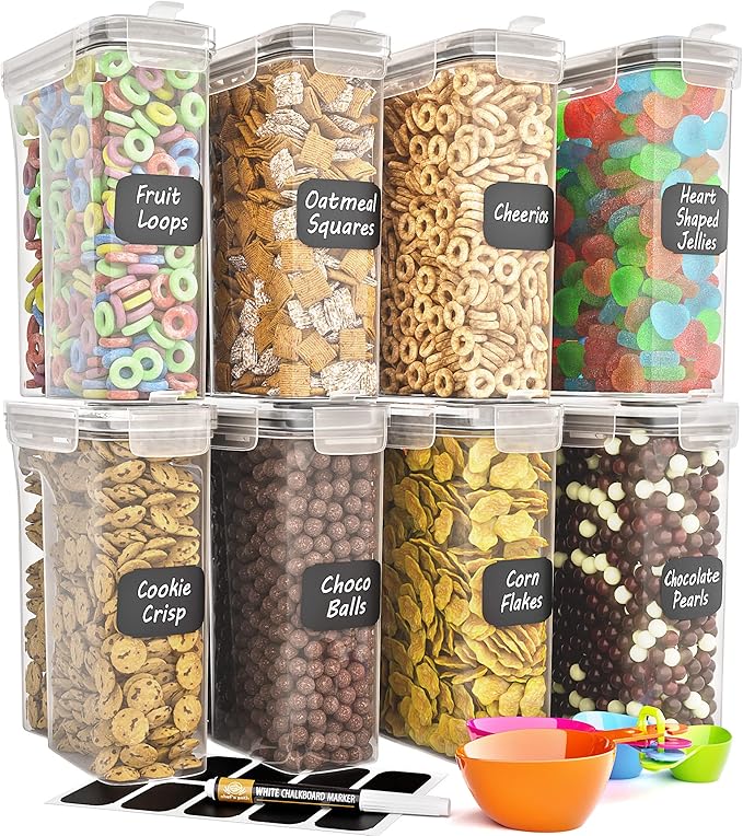 Cereal Containers Storage Set of 8 (101.4oz) - Premium Airtight Food Storage Containers for Kitchen Organization - Includes Labels, Spoon Set & Pen - Kitchen Containers best for Flour & Rice-NeatNest