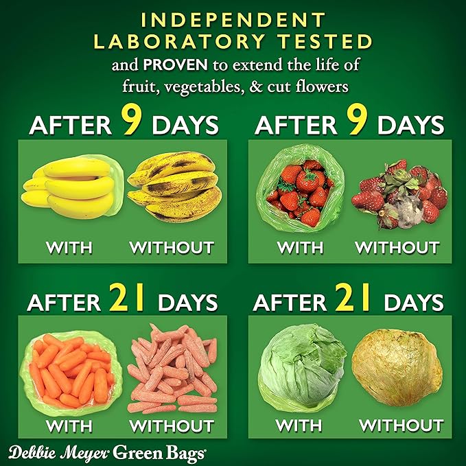 Debbie Meyer, GreenBags 32-Pack (16M, 8L, 8XL) | Reusable Storage Bags Keeps Fruit, Vegetables, Produce, Cut Flowers Fresh Longer, Kitchen & Fridge Preservation Solution, BPA Free, Made in the USA-NeatNest