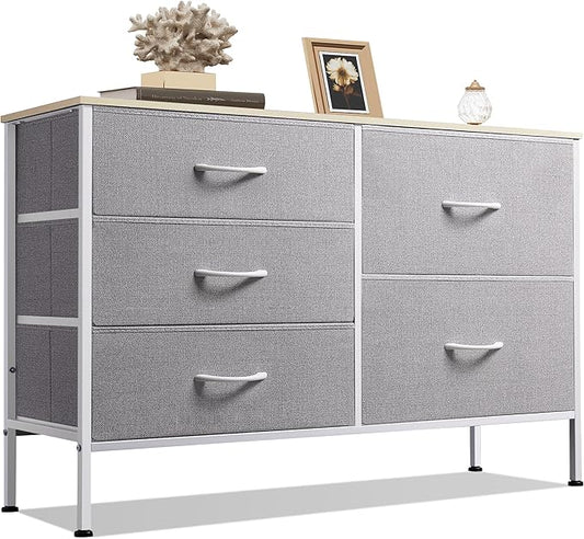 WLIVE Dresser for Bedroom with 5 Drawers, Wide Bedroom Dressers with Drawer Organizers, Chest of Drawers, Fabric Dresser for Living Room, Closet, Hallway, Light Grey-NeatNest