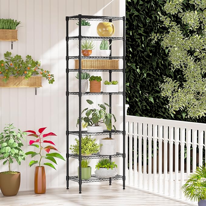 IZEUK 8 Tier Adjustable Metal Storage Shelving Unit, Heavy Duty Standing Rack Organizer for Kitchen, Pantry, Laundry Room, Garage or Basement, 2000 lbs Capacity, 23.6 W x 13.8 D x 79.5 H, Black