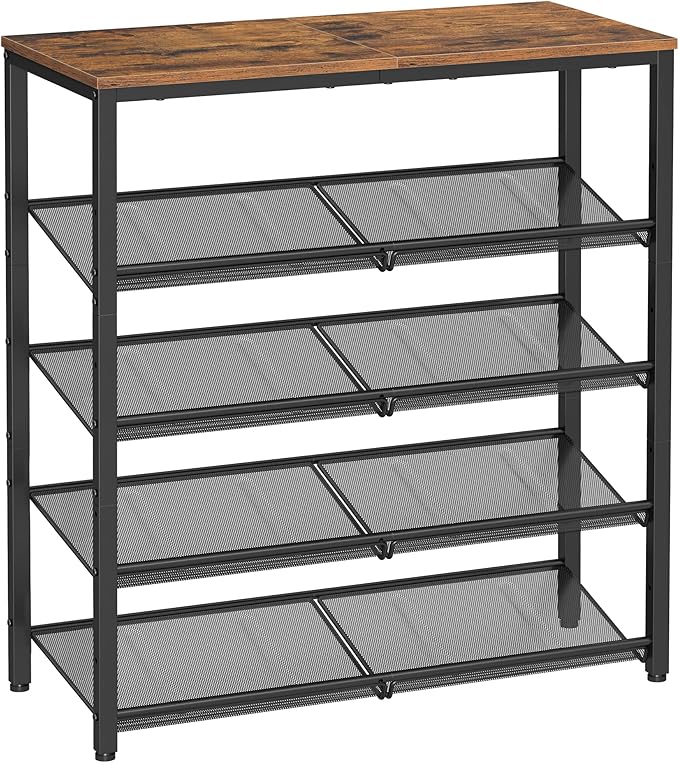 VASAGLE Shoe Rack for Entryway, 5-Tier Shoe Rack Organizer with Storage Shelves and Spacious Top, Freestanding, Adjustable, Industrial, Rustic Brown and Ink Black ULBS038B01-NeatNest