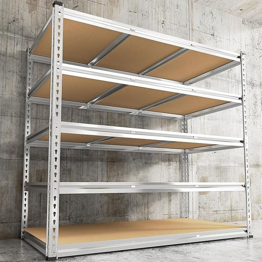 REIBII Garage Shelving, 5 Tier Storage Shelves Load 3020LBS, Adjustable Garage Shelving Heavy Duty, Metal Shelves Unit for Basement, Warehouse, 48" W x 72" H x 24" D, Galvanized-NeatNest