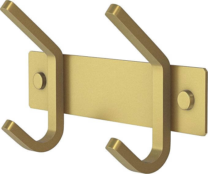 Brushed Gold Small Coat Rack Wall Mount – 6 Inch Stainless Steel Rail with 2 Double Coat Hooks for Entryway, Bathroom, Bedroom, Kitchen – Modern Gold Hook Rack for Coats, Hats, Towels-NeatNest