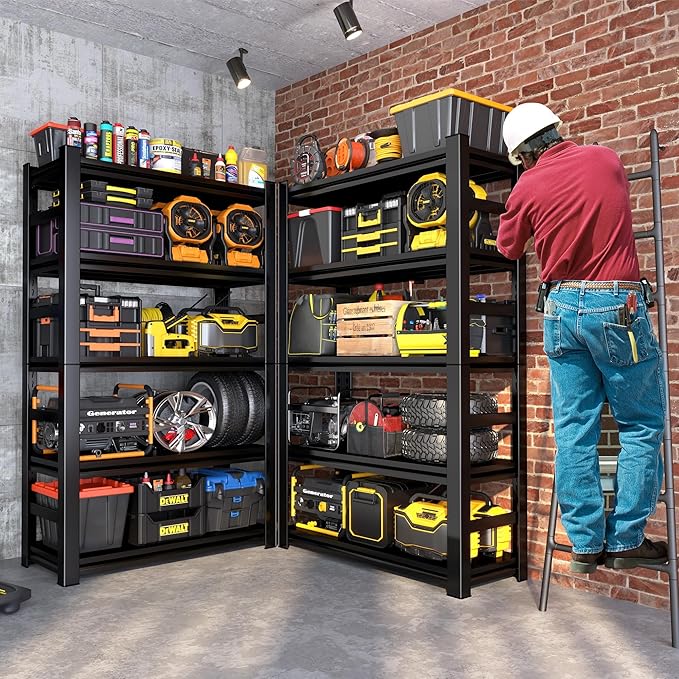 2500lb Capacity Heavy Duty Industrial Shelves | 5-Tier Steel Storage Rack | Adjustable Garage, Warehouse, Workshop Shelving | 71" H x 39.4" W x 17.7" D | Black-NeatNest