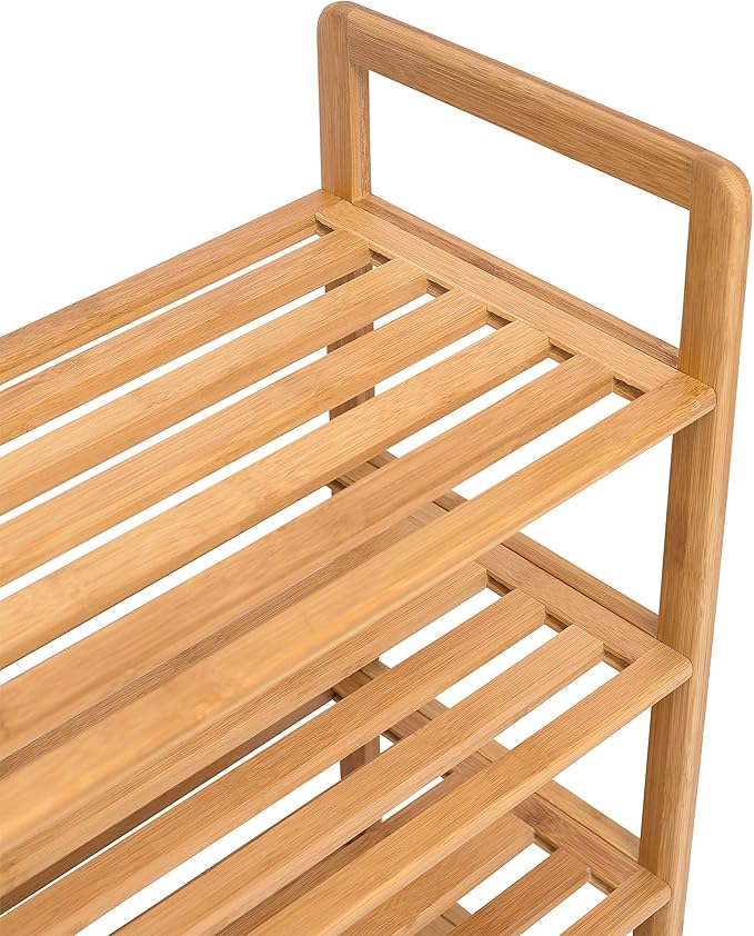 BIRDROCK HOME 4-Tier Bamboo Shoe Rack - Lightweight Wooden Organizer - Free Standing Storage Shelf for Closets, Hallways, Entryways, Mudrooms, and Front Doors - Art Deco Style - Fits 12 Pairs of Shoes-NeatNest