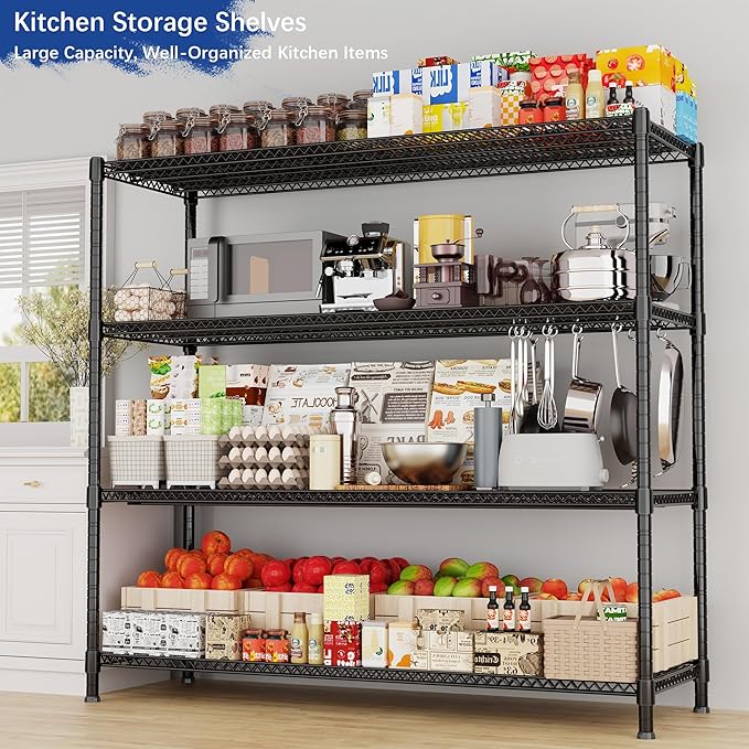 GIOTORENT 59.6" W x 24" D x 72.2" H Heavy Duty Storage Shelves, 2000LB Capacity Metal Shelving with 1IN Adjustable Height, Garage Shelving for Home, Warehouse & Commercial Use, Black