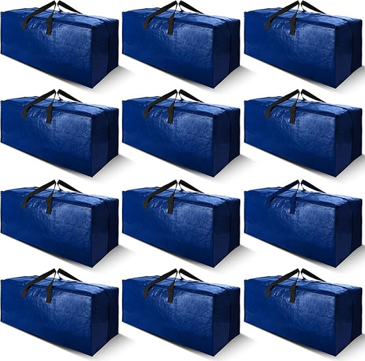 Cosy Family 12 Pack Heavy Duty Moving Bags with Backpack Straps - Strong Handles & Zippers, Storage Totes For Space Saving, Fold Flat, Alternative to Moving Box (X-Large-Set of 12, Blue)-NeatNest