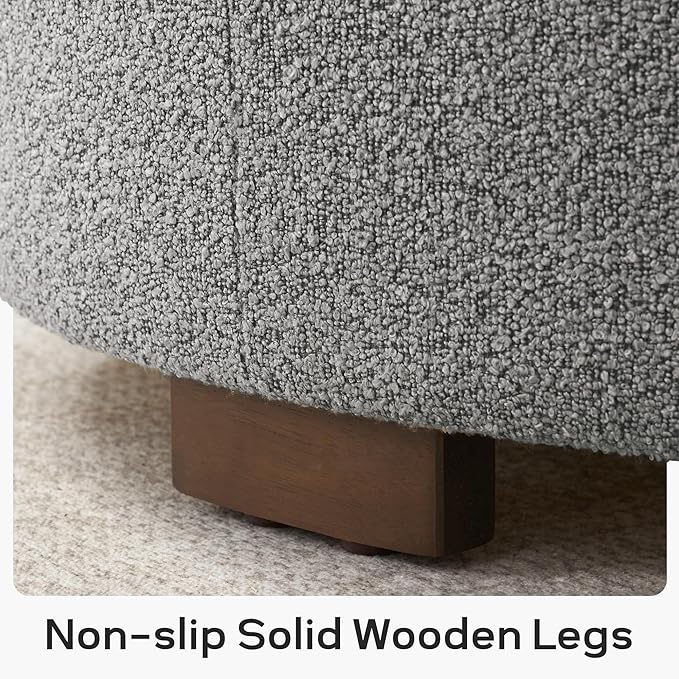30 Inch Round Storage Ottoman Coffee Table, Modern Boucle Ottoman with Lift-Off Lid and Solid Wood Legs for Living Room, Bedroom, Corners, Apartments (Light Grey)