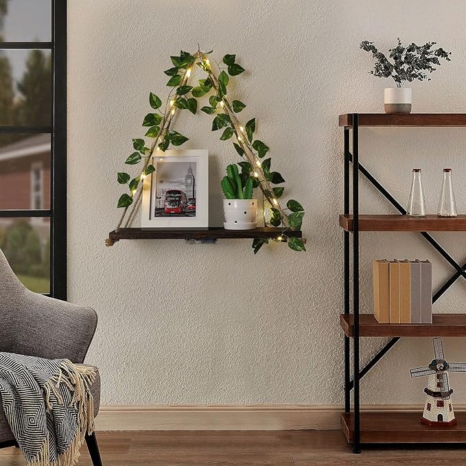 Floating Shelves for Wall,Plant Wall Decor,Hanging Shelf,Cottage Core Decor,Room Decor Aesthetic,Boho Room,Adhesive Shelves,Floating Shelves for No Drilling,Two-Piece Set(Green Leaf)-NeatNest