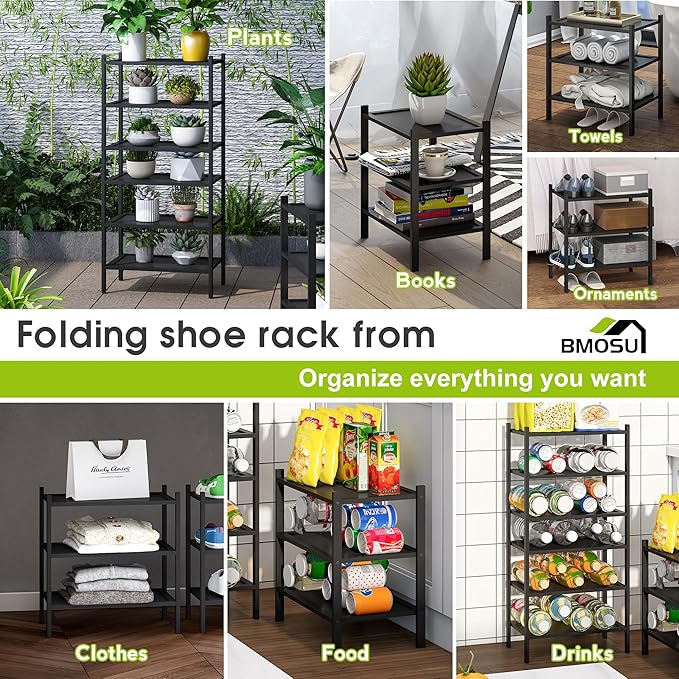 BMOSU 3-Tier Bamboo Small Shoe Rack Premium Stackable Shoe Shelf Storage Organizer for Hallway Closet Living Room Entryway Organizer(Black)-NeatNest