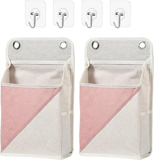 2pcs Wall Hanging Storage Organizer Bag, Hanging baskets with pockets for Wall organizing, Storage Hanging Bag for Bedroom, Dormitory, Study Room, Bathroom (Pink/white)-NeatNest