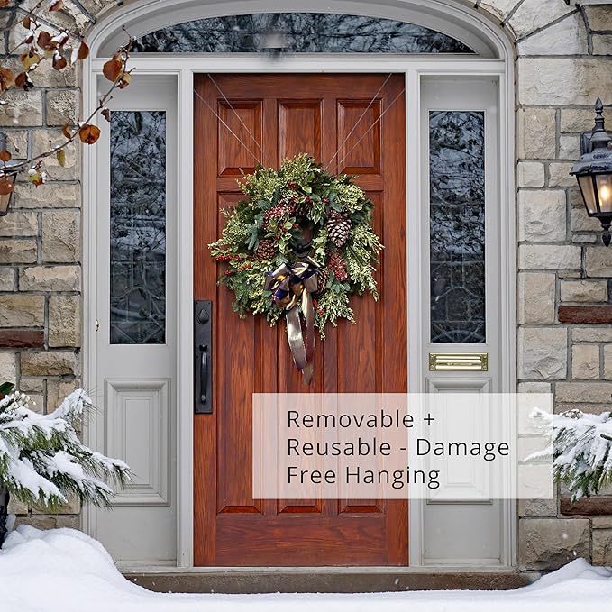 Wreath Hangers for Front Door (White - 1 Pack) - Damage Free Hanging - ZIPNHANG: Adjustable Door Hanger. Christmas Wreath & Decor Hanger for Front Door. Hooks for Hanging on Glass Doors, Screen Doors