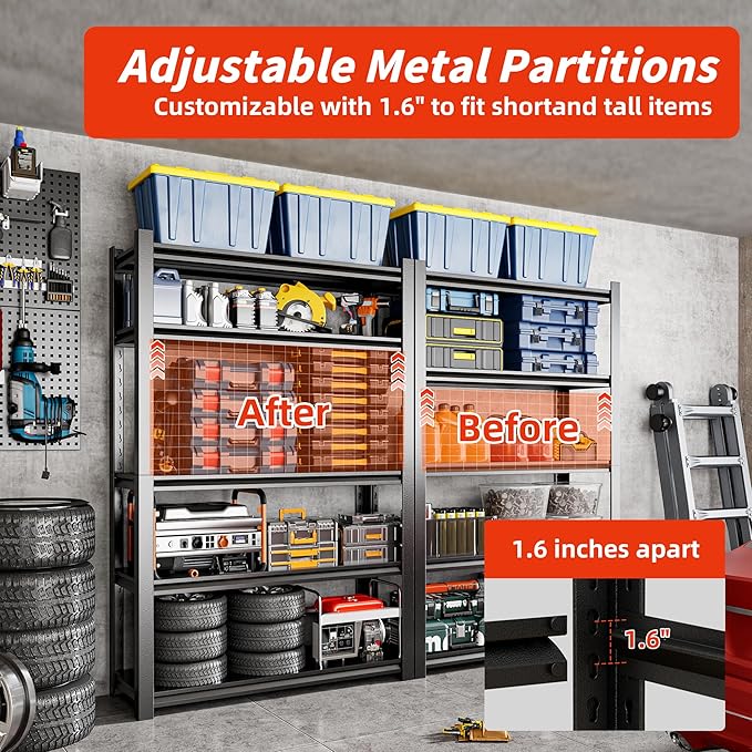 24" W Garage Shelving,5-Tier Heavy Duty Shelving Unit,3000LBS Adjustable Metal Storage Shelves,Storage Rack Units for Industrie,Shed,Warehouse,Basement,Black,24" W x 16" D x 63" H-NeatNest