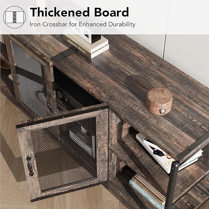 CABIHOME Farmhouse TV Stand for 65/75 inches TVs, Entertainment Center with Storage Cabinet and Mesh Doors, Industrial Media Console Cabinet Table, Living Room Media Furniture, Oak-NeatNest