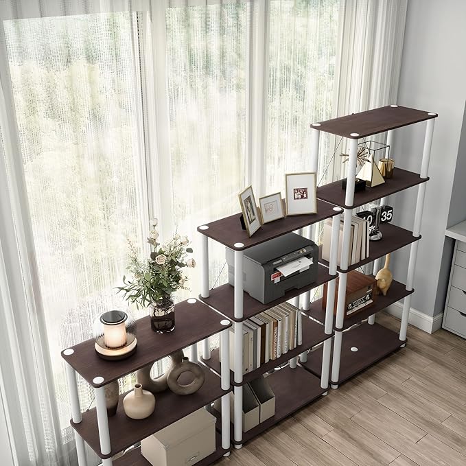 HOMES: Inside + Out Apexa Modern 4-Tier Wide Shelving Units, Collectibles Display Shelves, Easy Assembly Standing Shelf, Home Storage Organizer for Living Room, Bedroom, Office, Espresso