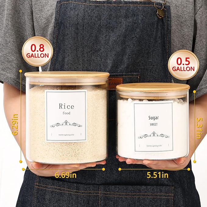 Brown Sugar Container- Cookie Jar (64oz/102oz) Set of 2-Large Glass Jar With Lid- Glass Jars Kitchen Canisters With Airtight Bamboo Lids- Food Storage Containers For Flour Sugar Cereal, Egg-NeatNest