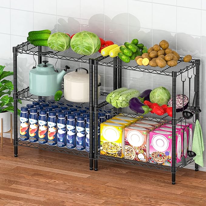 3-Tier Metal Shelf for Storage, Wire Shelving Unit Storage Rack Organizer Steel Utility Shelf for Kitchen Office Garage Pantry Laundry Organization(13.4D x 23.2W x 29.7H Inches)