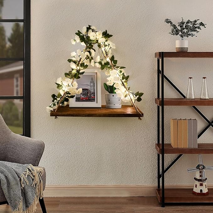Floating Shelves for Wall,Plant Wall Decor,Hanging Shelf,Cottage Core Decor,Room Decor Aesthetic,Boho Room,Adhesive Shelves,Floating Shelves for No Drilling,Two-Piece Set(White Flower)-NeatNest