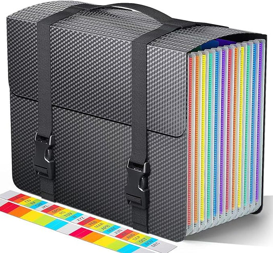 Expanding File Folders with Handle,Accordion File Organizer,12 Pockets Accordian Folders Expandable Filing Box,Portable Files Box for Documents Receipt Bill,A4/Letter Size,Diamond